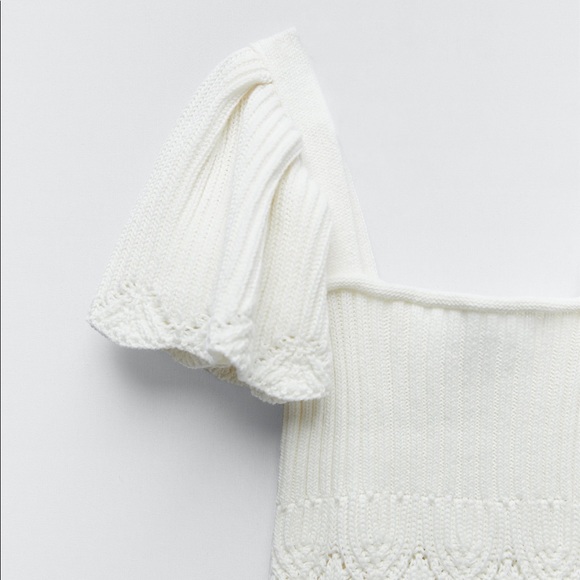 Zara White Ruffle Shoulder Puff Sleeve Knit Top - Small - Picture 6 of 13